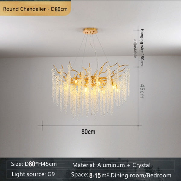 American Lustre LED Crystal Ceiling Chandeliers Living Dining Room Art Strip Branch Pendant Lamps Villa Hall Hanging Light Decor - hausgem