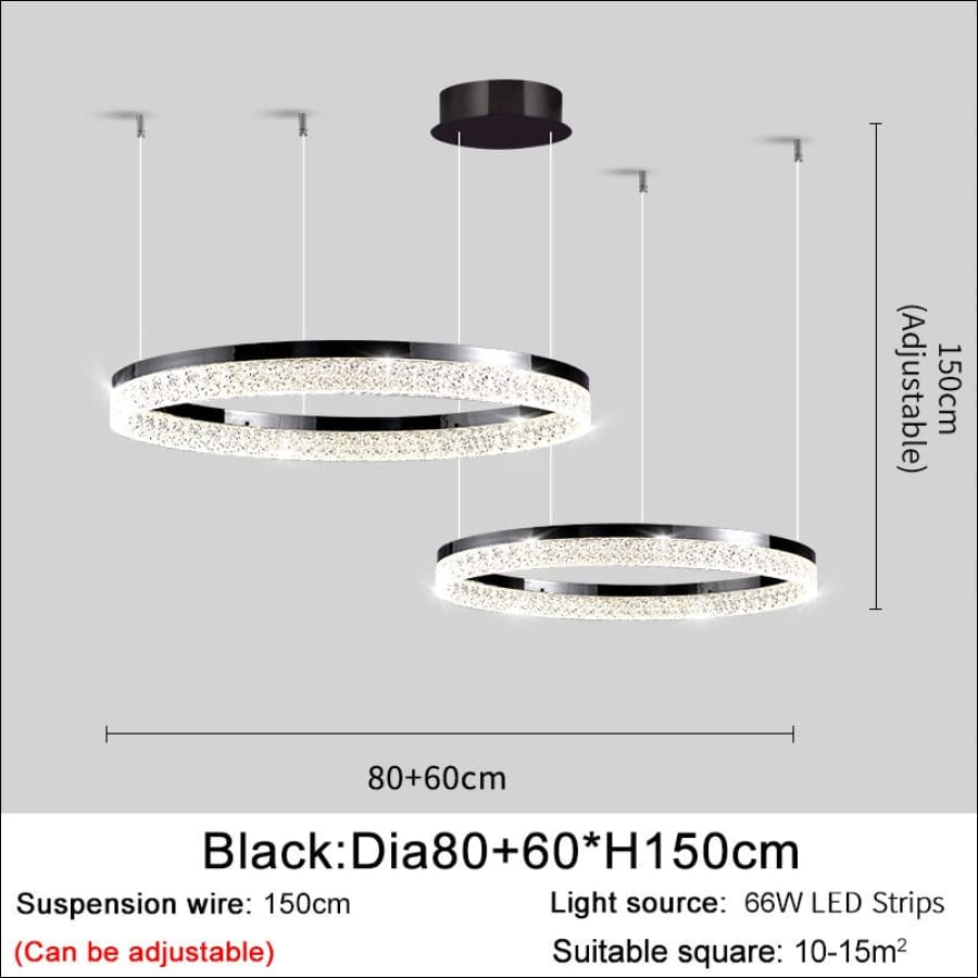 Angel’s Halo round crystal Chandelier - Black 2 / NON dimmable cool light -