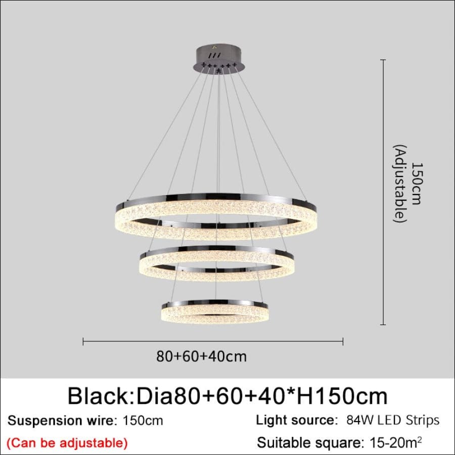 Angel’s Halo round crystal Chandelier - Black 3-1 / NON dimmable cool light -