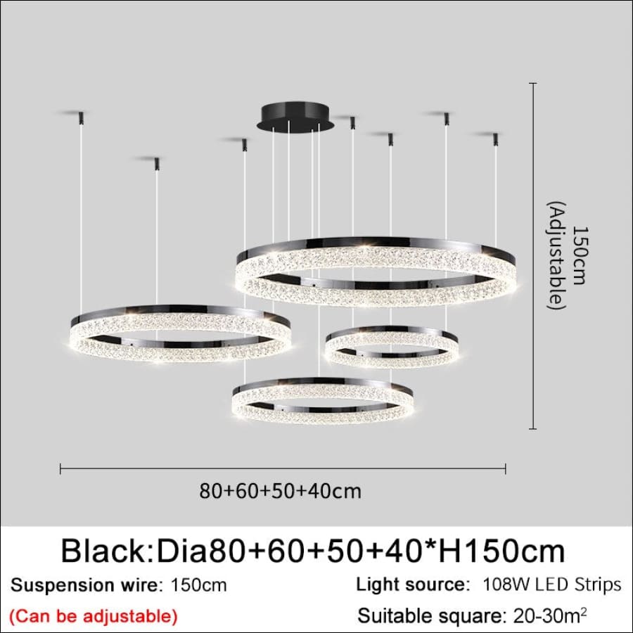Angel’s Halo round crystal Chandelier - Black 4 / NON dimmable- cool light -