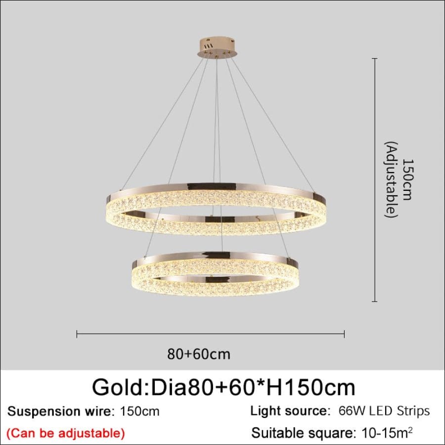 Angel’s Halo round crystal Chandelier - Gold 2-1 / NON dimmable cool light -