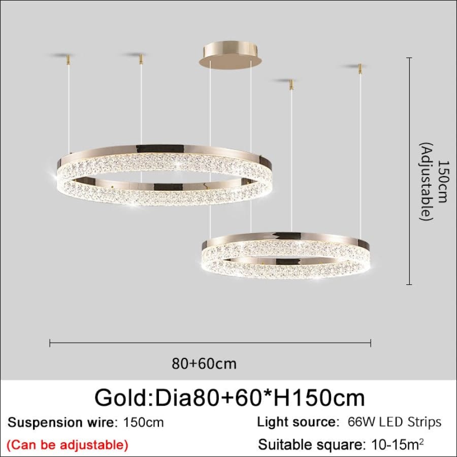 Angel’s Halo round crystal Chandelier - Gold 2 / NON dimmable cool light -