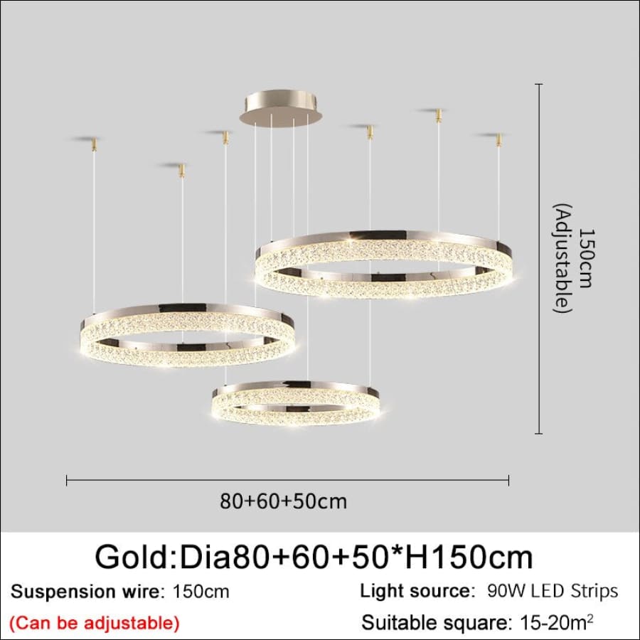 Angel’s Halo round crystal Chandelier - Gold 3 / NON dimmable cool light -