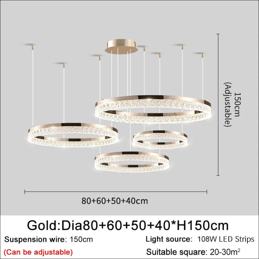 Angel’s Halo round crystal Chandelier - Gold 4 / NON dimmable cool light -