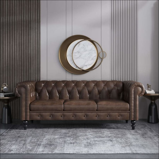 sofa - Antique Chesterfield Brown Faux Leather Couch - hausgem