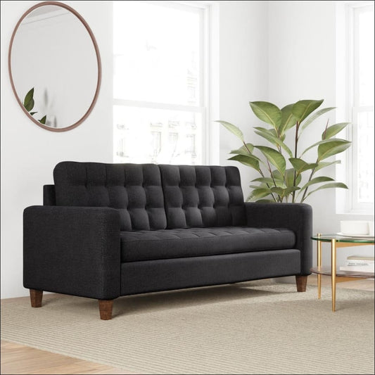 Black Fabric or Faux Leather Sofa - hausgem - side view