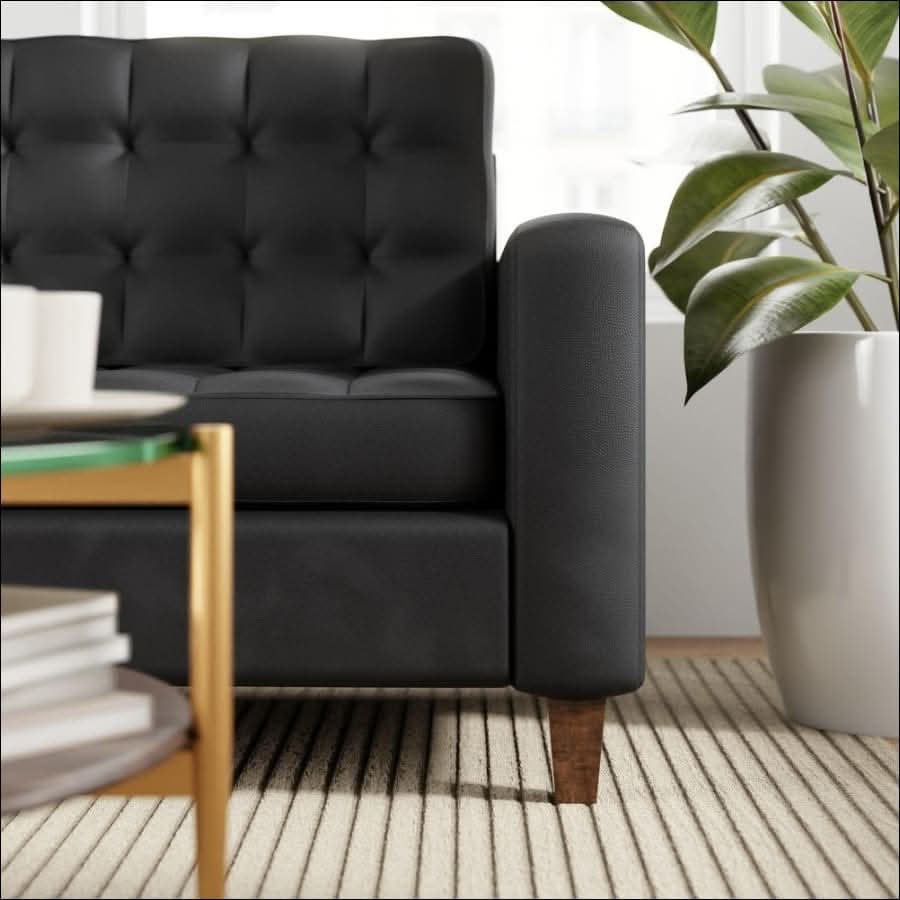 sofa - Black Fabric or Faux Leather Sofa - hausgem