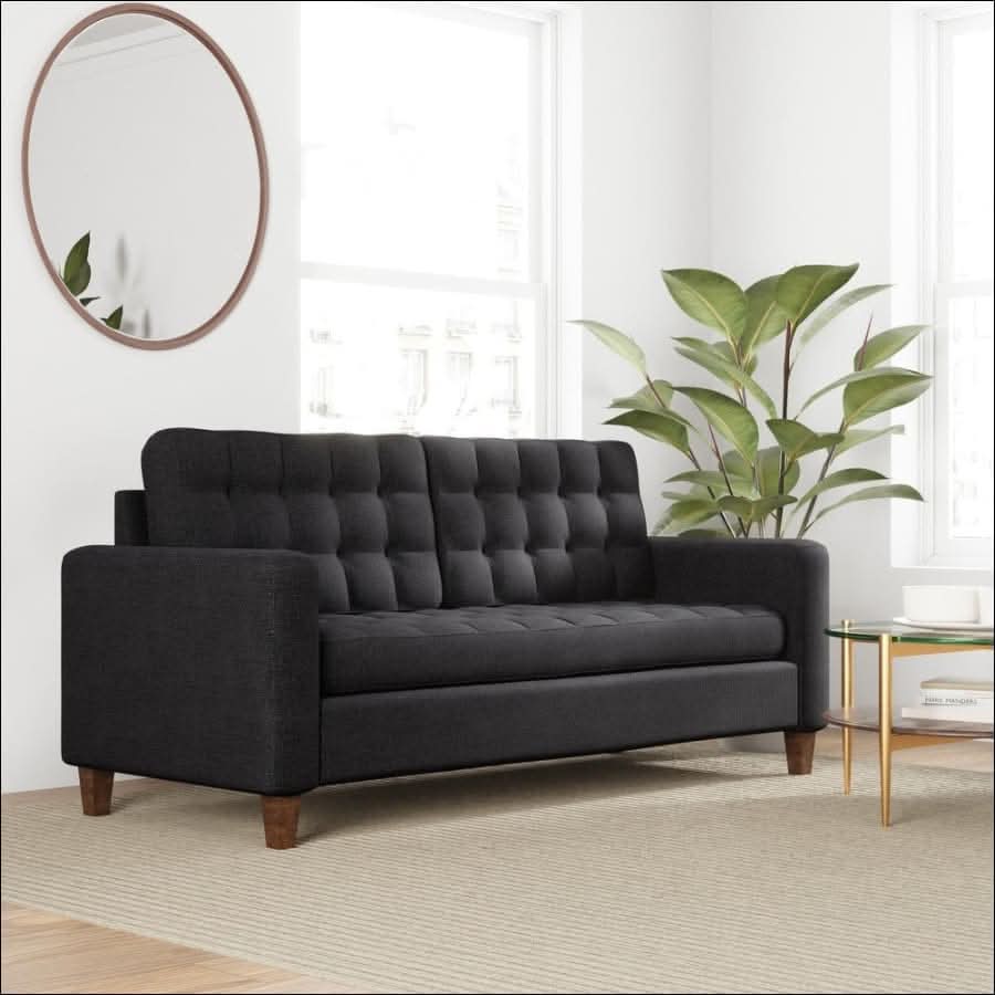 sofa - Black Fabric or Faux Leather Sofa - hausgem