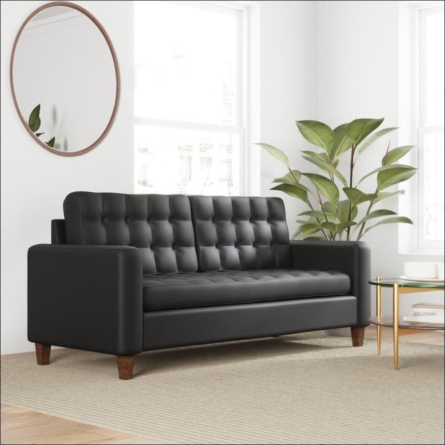sofa - Black Fabric or Faux Leather Sofa - hausgem