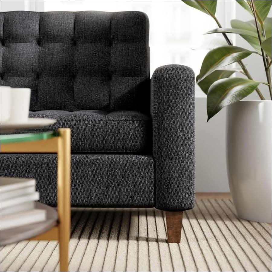 sofa - Black Fabric or Faux Leather Sofa - hausgem