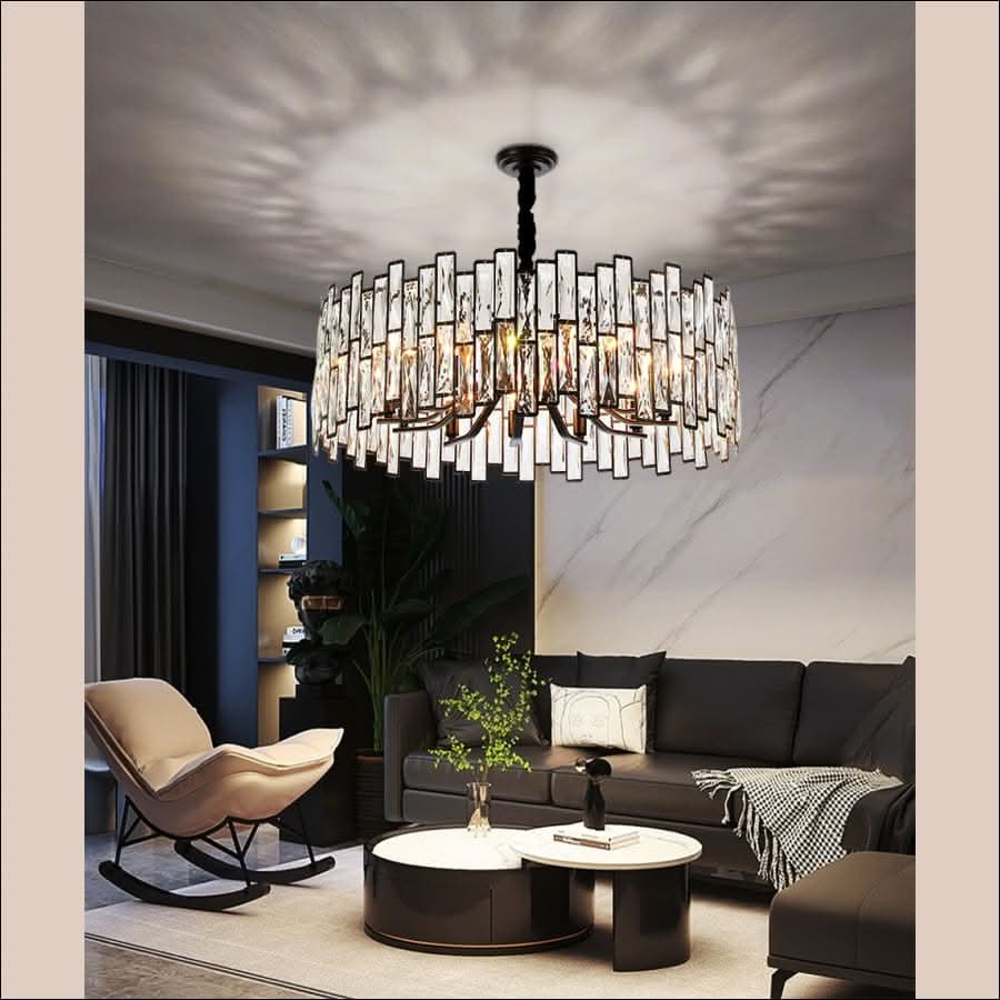 Chandelier - Black, Gold Rimmed, Crystal Chandelier - hausgem