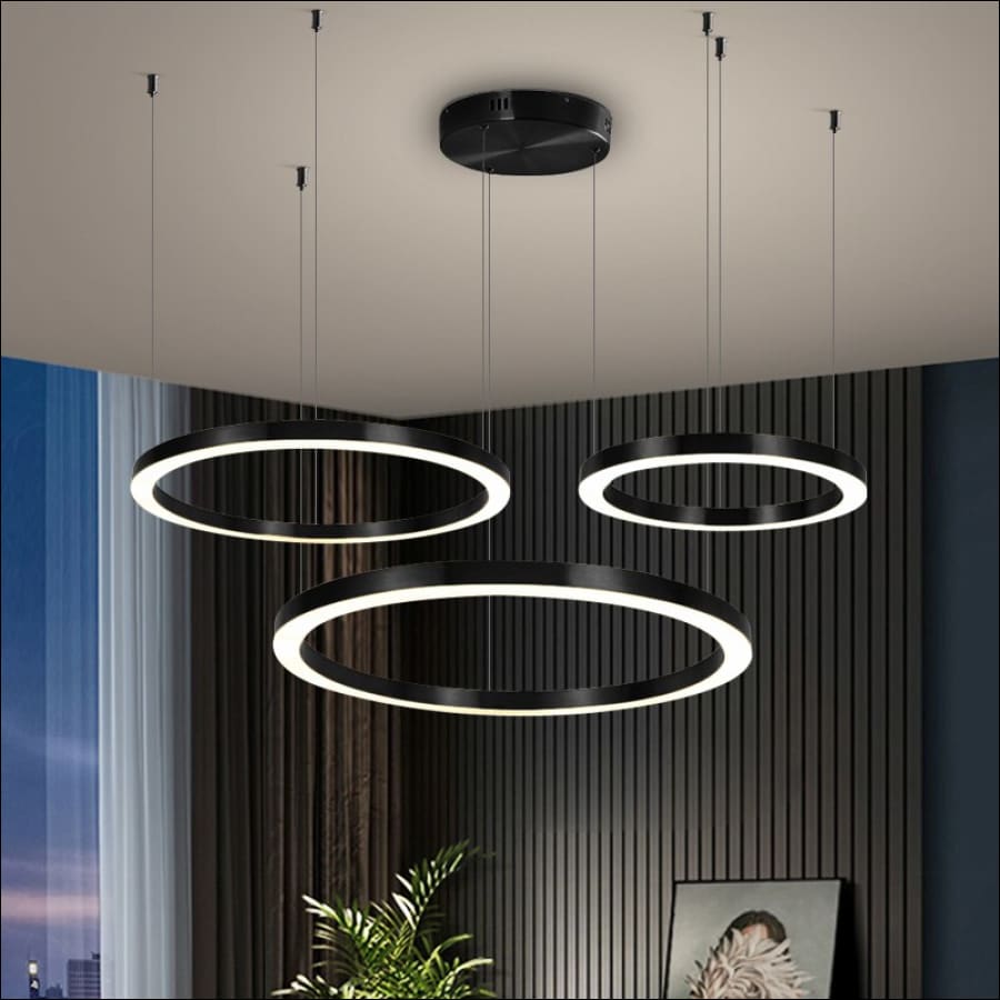 3 piece Black outlined LED Stainless Steel Ring Shaped Ceiling Chandelier - hausgem - united states