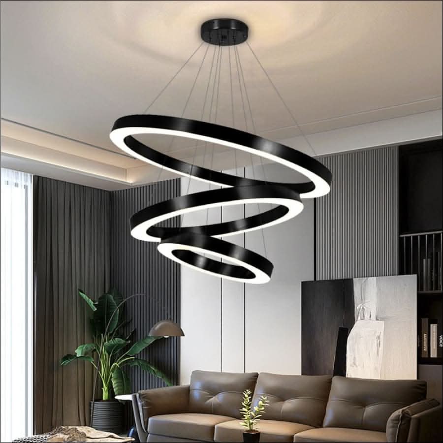 Chandelier - Black LED Stainless Steel, Ring Shaped Ceiling Chandelier - hausgem