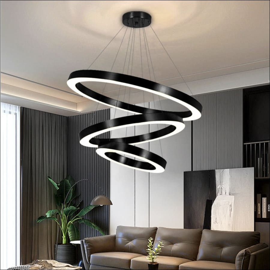 Black LED Stainless Steel Ring Shaped Ceiling Chandelier - hausgem - united states