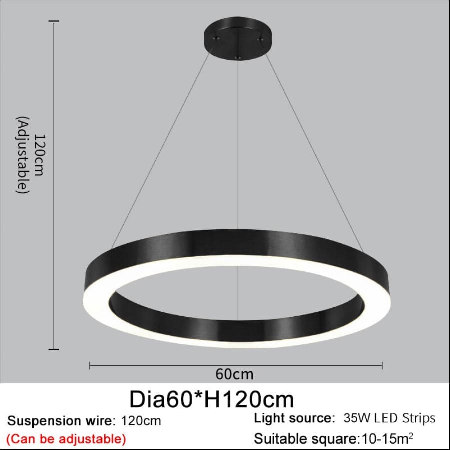 Black outlined LED Stainless Steel Ring Shaped Ceiling Chandelier - hausgem - united states - 120 cm height, adjustable, 35W LED Strips, 60 cm width - united states