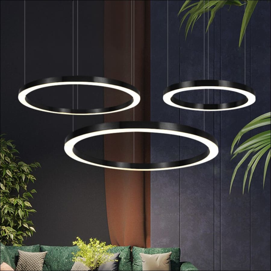 Black outlined LED Stainless Steel Ring Shaped Ceiling Chandelier - hausgem - united states