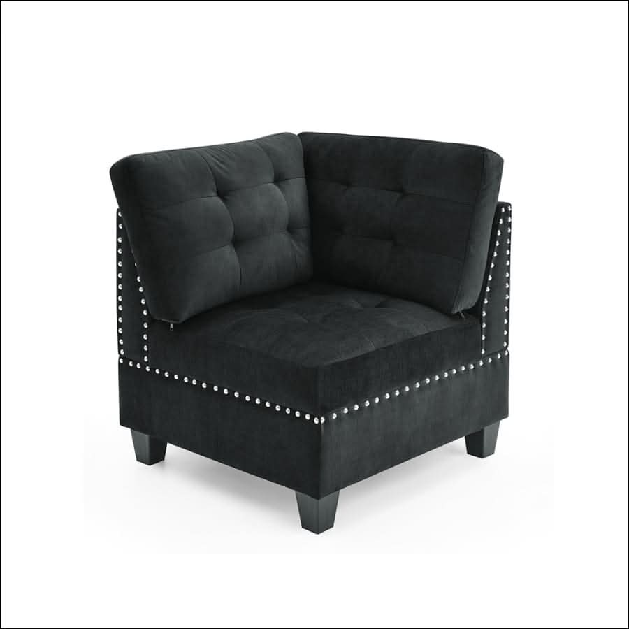 sofa - Black Velvet Modular Sectional Couch with Chair and Ottoman - hausgem