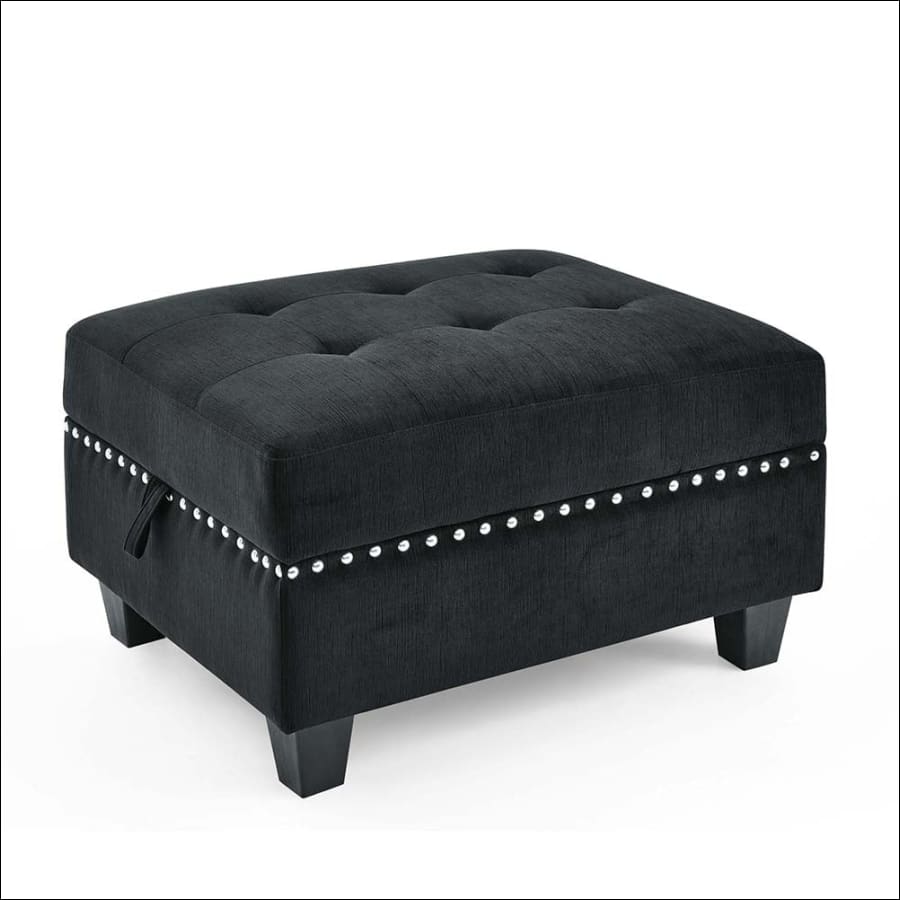 Black Velvet Modular Sectional Couch with Chair and Ottoman with silver hardware - hausgem - united states
