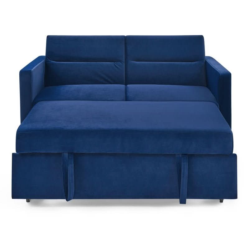 sofa - Blue Chenille Pull - out Sofa Bed Couch - hausgem