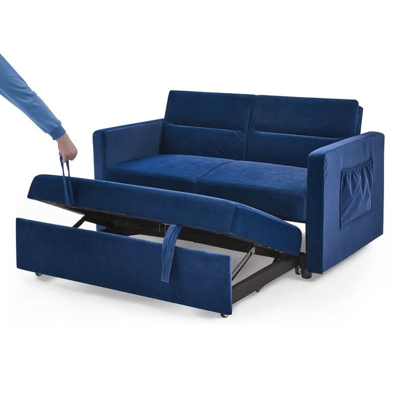 sofa - Blue Chenille Pull - out Sofa Bed Couch - hausgem