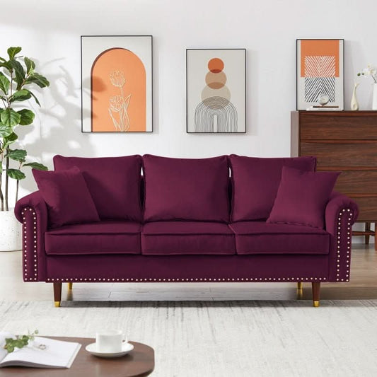 sofa - Burgundy Velvet Sofa Couch - hausgem