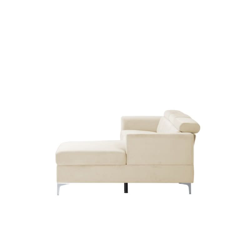  - Classic Cream Velvet Upholstered L Shaped Sectional Sofa Couch - hausgem