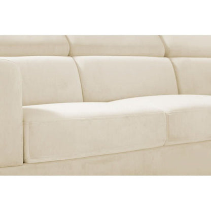  - Classic Cream Velvet Upholstered L Shaped Sectional Sofa Couch - hausgem