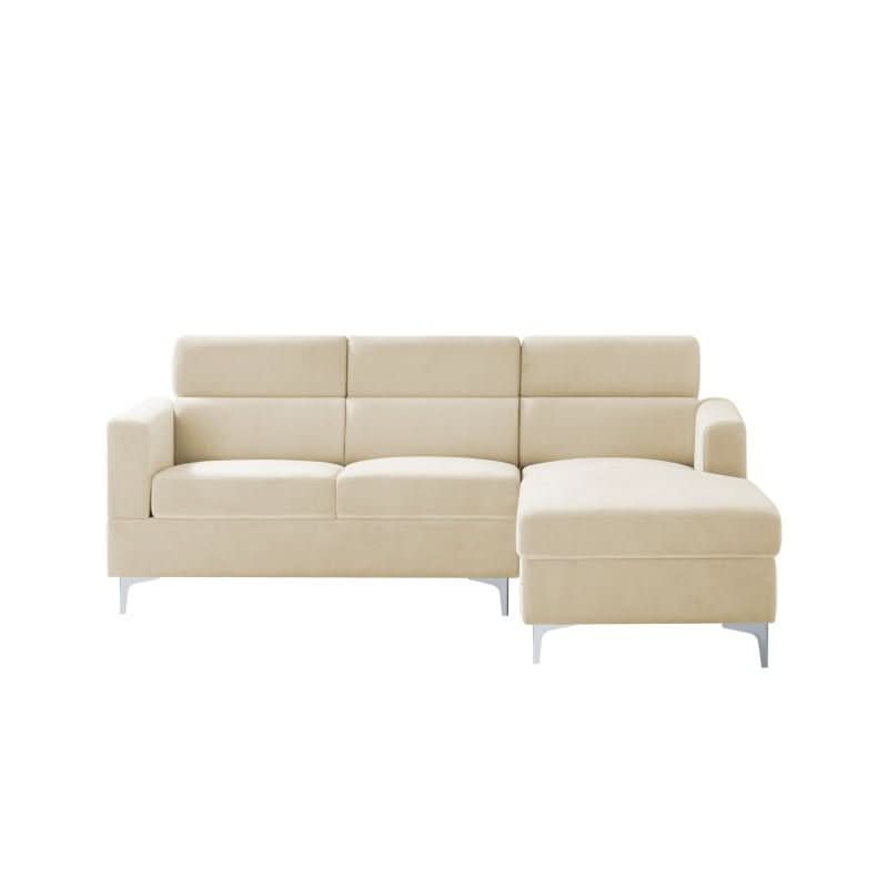  - Classic Cream Velvet Upholstered L Shaped Sectional Sofa Couch - hausgem