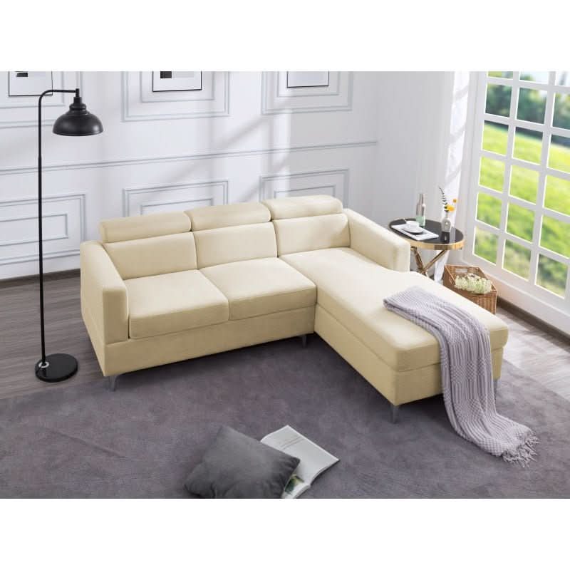  - Classic Cream Velvet Upholstered L Shaped Sectional Sofa Couch - hausgem