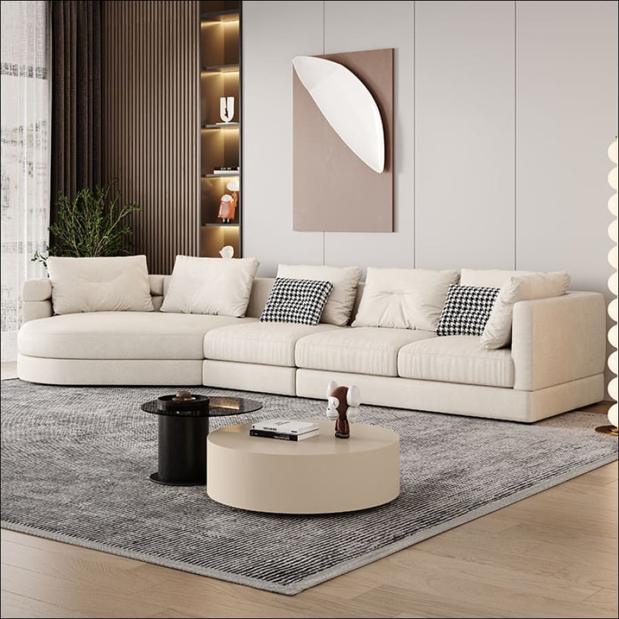 Cream Colored Curved Corner L-Shape Couch - hasugem - large couch - curved couch - united states