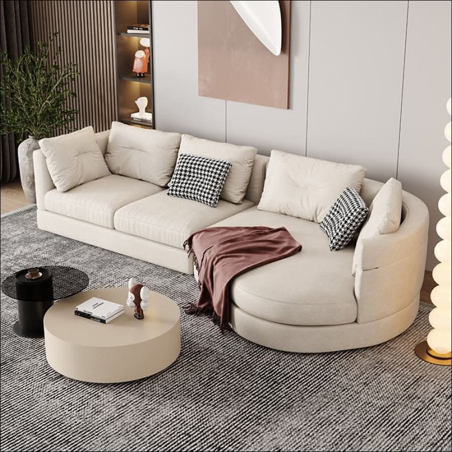 sofa - Cream Colored Curved Corner L - Shape Couch - hausgem