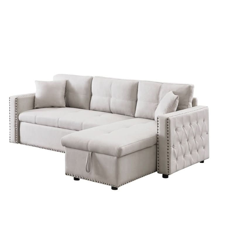 sofa - Cream Leather Sleeper Couch Sectional Sofa Bed With Storage - hausgem