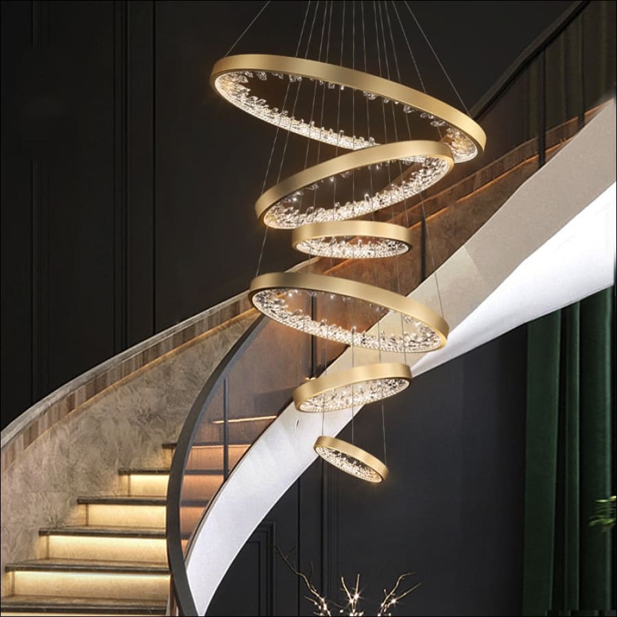 Crystal Halo Chandelier - crystal chandelier, entry way chandelier, stair way chandelier, statement chandelier, modern chandelier, unique chandelier - hausgem - united states - gold