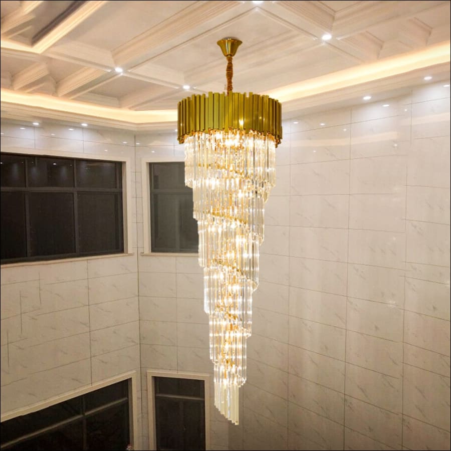 Crystal Waterfall Chandelier - 50WxH160CM / Warm White - dripping chandelier, dangling chandelier - Modern Spiral Chandelier Staircase Duplex Loft - crystal chandelier, bedroom chandelier, dining room chandelier, kitchen chandelier, living room chandelier, modern chandelier, unique chandelier - hausgem - united states 