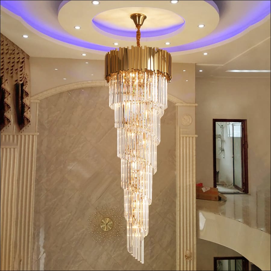 Crystal Waterfall Chandelier - 50WxH160CM / Warm White - dripping chandelier, dangling chandelier - Modern Spiral Chandelier Staircase Duplex Loft - crystal chandelier, bedroom chandelier, dining room chandelier, kitchen chandelier, living room chandelier, modern chandelier, unique chandelier - hausgem - united states 