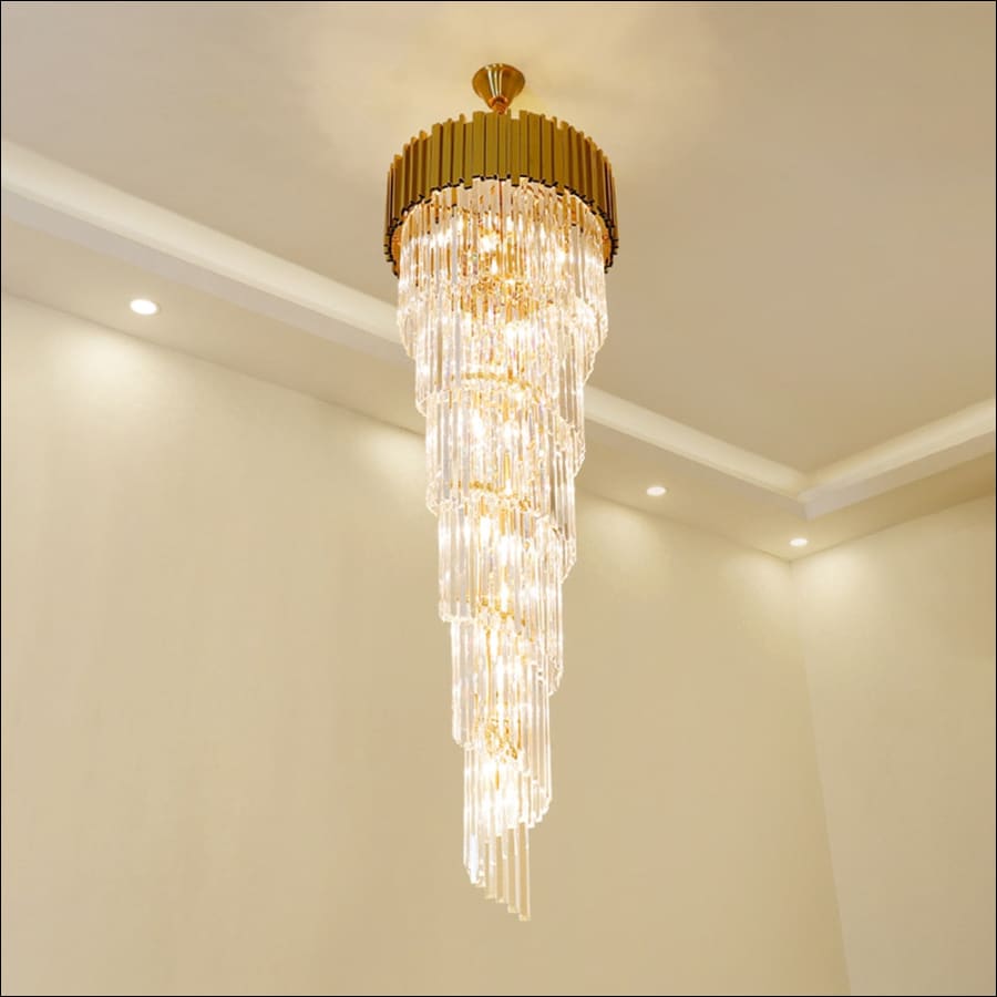 Crystal Waterfall Chandelier - 50WxH160CM / Warm White - dripping chandelier, dangling chandelier - Modern Spiral Chandelier Staircase Duplex Loft - crystal chandelier, bedroom chandelier, dining room chandelier, kitchen chandelier, living room chandelier, modern chandelier, unique chandelier - hausgem - united states - gold