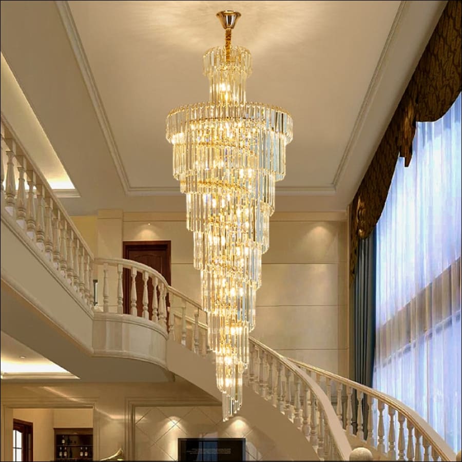Dazzling Crystal Spiral Chandelier - Gold / AC 110V /