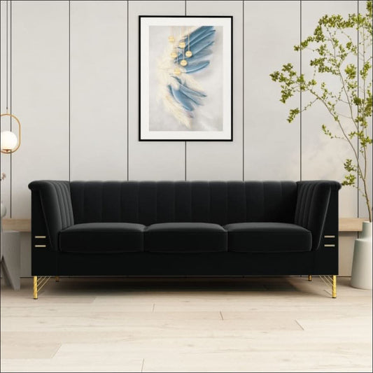 sofa - Elegant Black Velvet Tufted Sofa Couch with Gold Metal Legs - hausgem