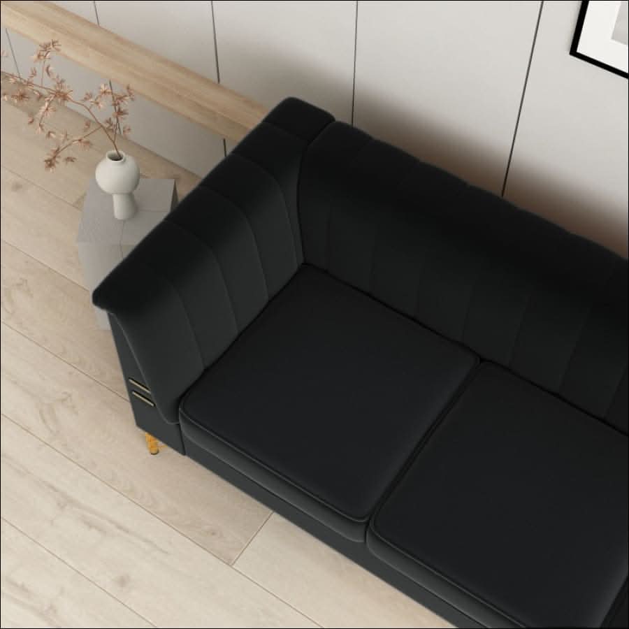 sofa - Elegant Black Velvet Tufted Sofa Couch with Gold Metal Legs - hausgem