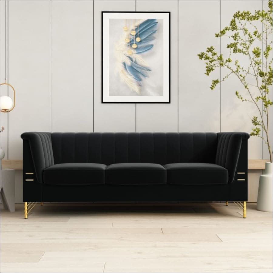 sofa - Elegant Black Velvet Tufted Sofa Couch with Gold Metal Legs - hausgem