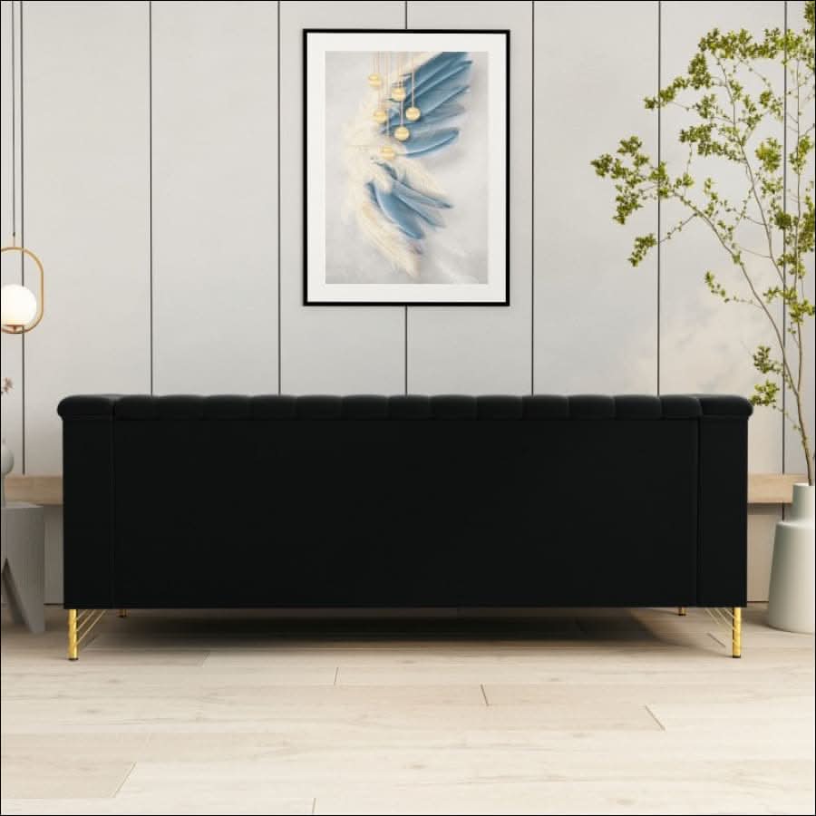 sofa - Elegant Black Velvet Tufted Sofa Couch with Gold Metal Legs - hausgem