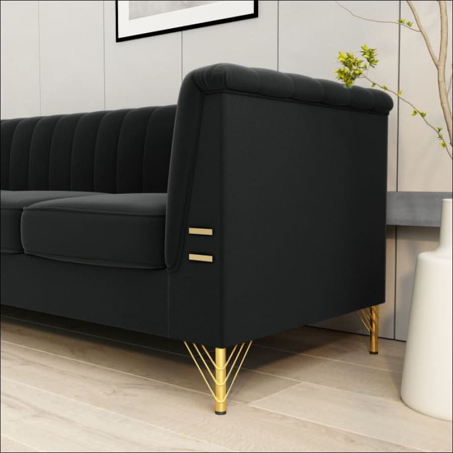 sofa - Elegant Black Velvet Tufted Sofa Couch with Gold Metal Legs - hausgem
