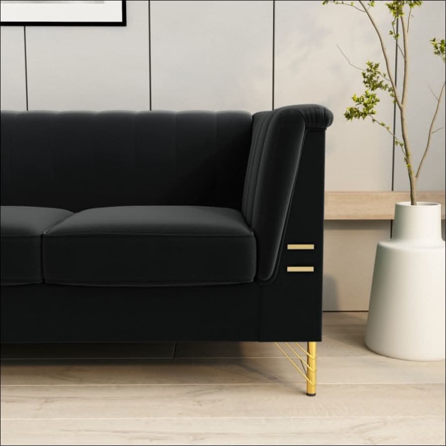 sofa - Elegant Black Velvet Tufted Sofa Couch with Gold Metal Legs - hausgem