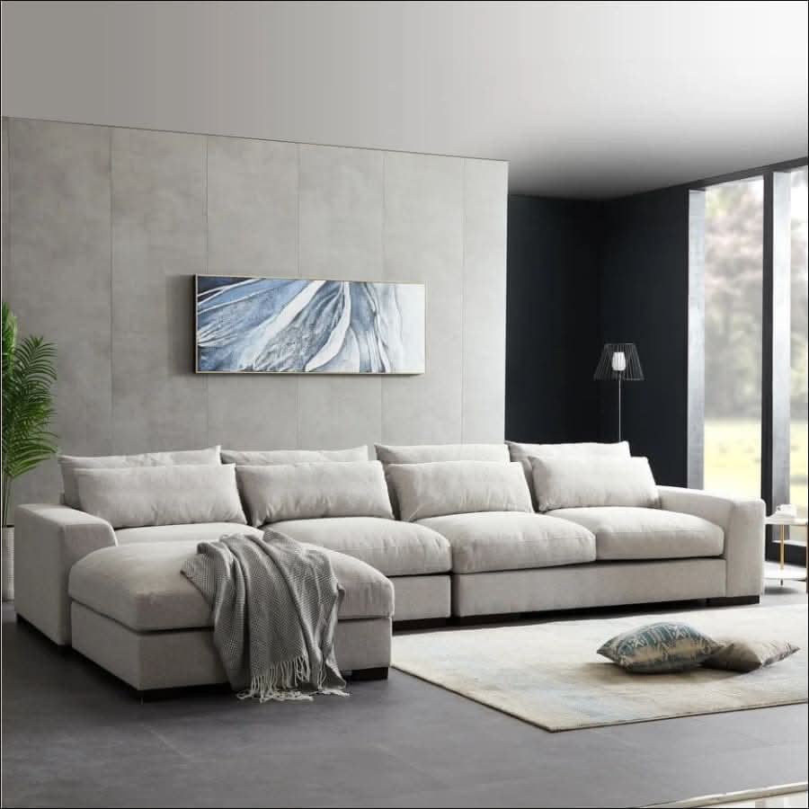 sofa - Feather Filled Sectional L - Shaped Sofa Couch with Storage Ottoman - hausgem