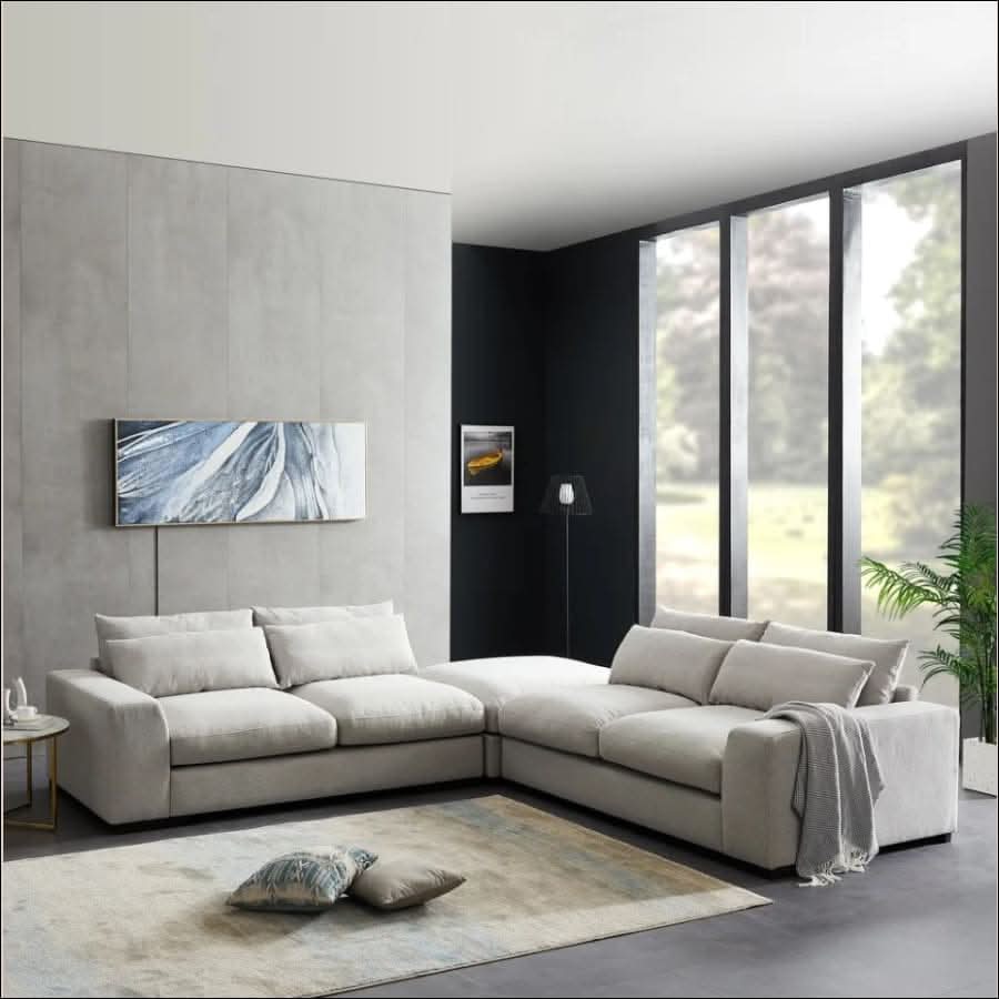 sofa - Feather Filled Sectional L - Shaped Sofa Couch with Storage Ottoman - hausgem