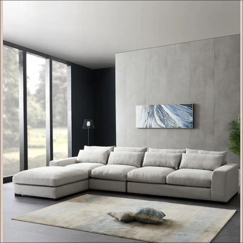 sofa - Feather Filled Sectional L - Shaped Sofa Couch with Storage Ottoman - hausgem