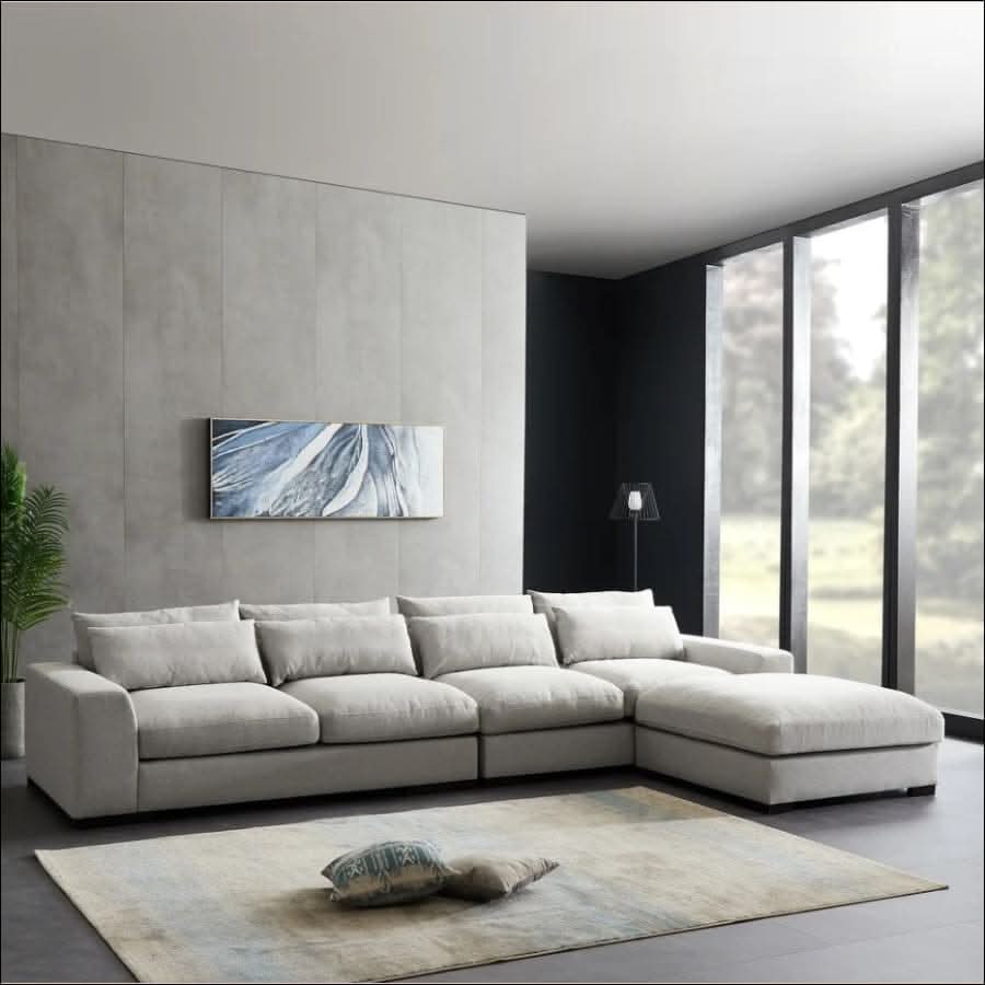 sofa - Feather Filled Sectional L - Shaped Sofa Couch with Storage Ottoman - hausgem