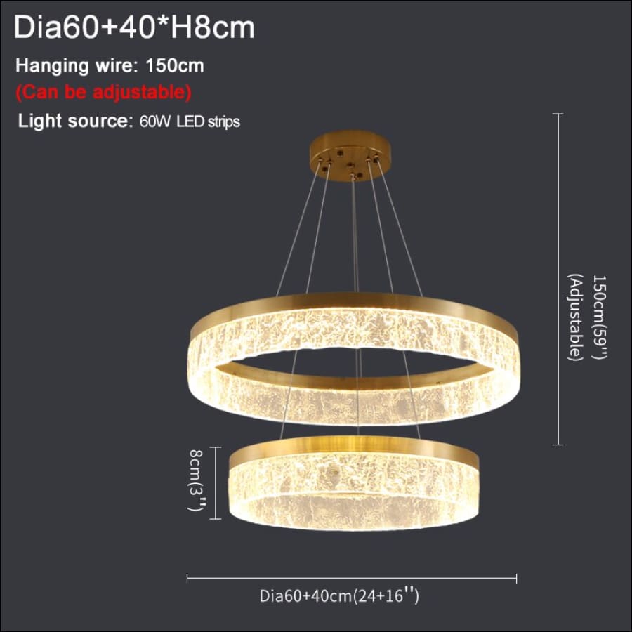 Gold Crystal Circle Chandelier - Dia40x60cm / Warm light