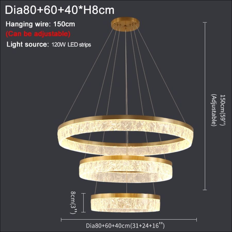Gold Crystal Circle Chandelier - Dia40x60x80cm / Warm light