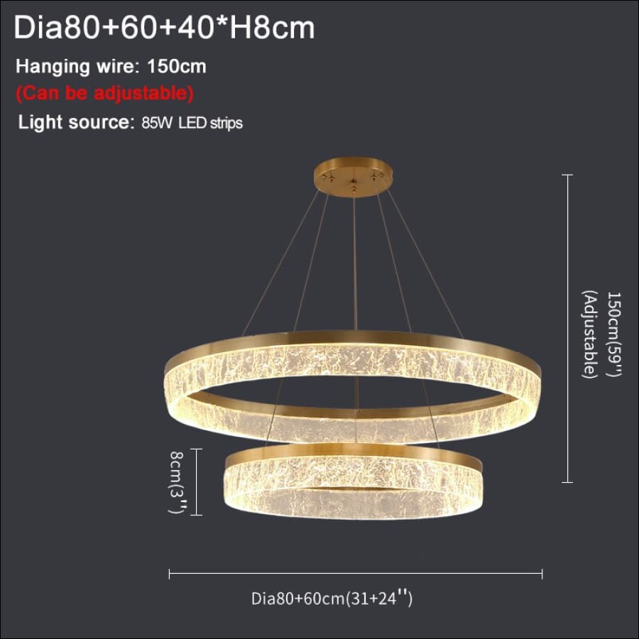 Gold Crystal Circle Chandelier - Dia60x80cm / Warm light